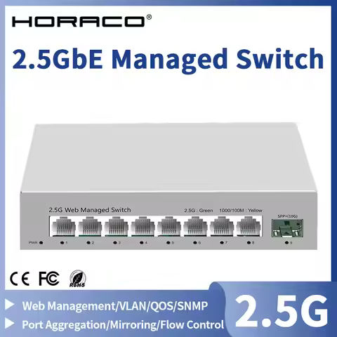 2.5GbE Managed Switch 8 Port 2.5GBASE-T Network Switcher 10G SFP+ Slot Uplink Web Managed Hub Intern