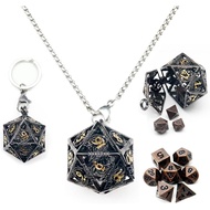 Haxtec Mini Metal DND Dice Set with Hollow Necklace Dice Case Antique Tiny Metal Dice Set D&D Keycha
