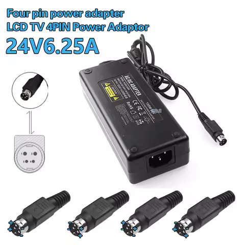 24v 6a 4pin AC100V-240V to DC Converter Adapter 24v 6.25a 4 Pin 150w 4-Pin For LCD TV Monitor Flat P
