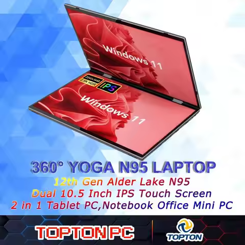 Dual 10.4" Laptop Alder Lake N95 IPS 2-in-1 2 Screen Office Tablet PC Ultra-Thin Notebook Windows 11