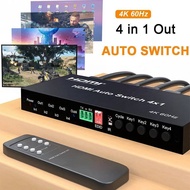 4k 60hz HDMI Auto Switch 4x1 HDMI Switcher Selector HDR 3D 4 in 1 Out Video Converter for DVD Media 