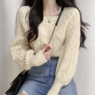 KA5 winter gentle twist texture square collar slim sweater Korean version chic multi-color optional 