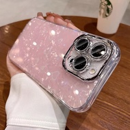 เคสโทรศัพท์แบบป้องกันรอยขีดข่วนสำหรับ Apple 17promax ลายหอยหัวใจ 16pm 15pro 14 13p ฟิล์มเลนส์สะท้อนแ