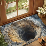 Optical Illusion Endless Abyss Pattern Printed Anti Slip Door Mat Deep Pit Surface Rock Forming 3D I