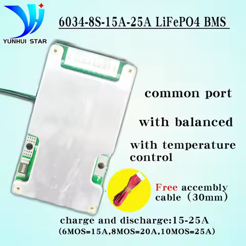 YUNHUI STAR bms 8s lifepo4 24v with balancer 15A 20A 25A and free cable for solar street lights smal