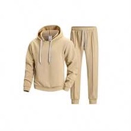AHTELB Men's Autumn Casual Sports 2-Piece Set, Minimalist Solid Color Pullover Hoodie With Sweatpant