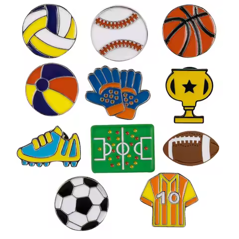 Baseball Basketball Volleyball Rugby Enamel Pins Football Clothes Shoes Gloves Soccer Field Brooches