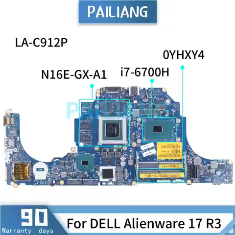 For Dell Alienware 17 R3 Laptop Motherboard LA-C912P i7-6700H N16E-GX-A1 GTX980M 0YHXY4 Notebook Mai