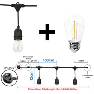 Waterproof Lamp Holder Full Set Filament Bulb 10M E27 Holder 1W 4W Weatherproof Hanging Bulb Socket