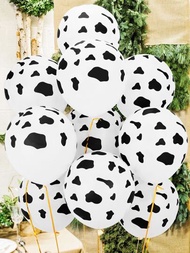 10入組奶牛圖案氣球12英寸黑白乳膠生日派對氣球