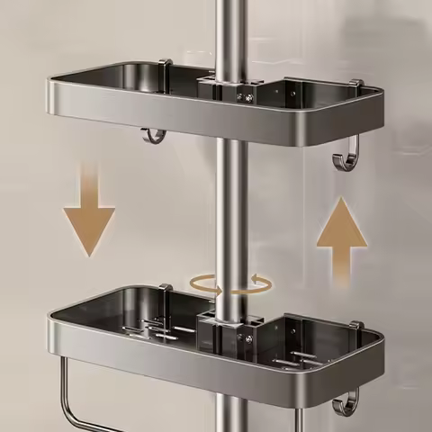 Bathroom Storage Rack Rain Shower Rod Shelf Organizer No Drilling Shower Gel Shampoo Tray Holder Sho