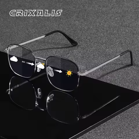 CRIXALIS Photochromic Square Sunglasses For Women Men Metal Frame Design Decoration Daily Life Sunsh