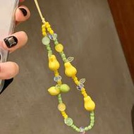 1 ชิ้น จี้โทรศัพท์ดอกเลมอน Ins, โซ่โทรศัพท์, สร้อยคอลูกปัดทำมือ, สายคล้องโทรศัพท์, โซ่ป้องกันการสูญห