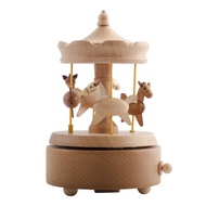 Carousel Music Box Wooden Music Box Turn Horse Shaped Wood Crafts Birthday Gifts Home Decor