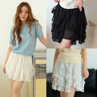 urban apparels | rouje ruffle layered skirt กระโปรงชั้นลายจุดมีกางเกงผ้าซับในดีเทลลูกไม้