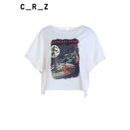 CRZ Cartoon Printed White Loose T-Shirt - Perfect for Summer | Street Style