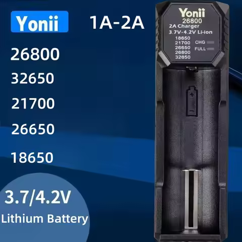 Yonii 26800 Battery Charger 2slot for 3.7-4.2V Li-ion 18650 21700 26650 32650 Rechargeable Flashligh