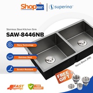 SUPERINO SAW8446-NB Stainless Steel Kitchen Sink (Double Bowl) Nano Black