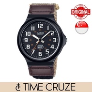 [Time Cruze] Casio MW-240 Analog Quartz Beige Cloth Band Resin Black Dial Men Watch MMW-240B-5B MW-2