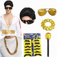 Halloween Christmas cos Song Star Elvis Wig Necklace Bracelet Elvis Microphone Beard Elvis Glasses P