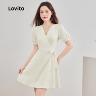 Lovito Casual Plain Draped Tie Front Bow Dress for Women L129AD1058