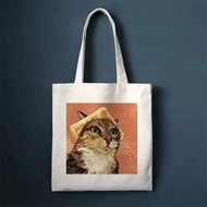 TWCartoon Funny Cat Funny Cat Printed Canvas Bag Shoulder Bag Folding Bag Tote Bag Shopping Bag Kore