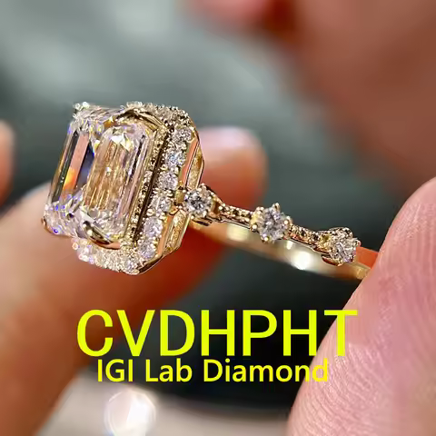 IGI Lab grown Diamond Ring Emerald shape D VS 5Ct Solid 14K YELLOE Gold Ring Diamond wedding ring Fa