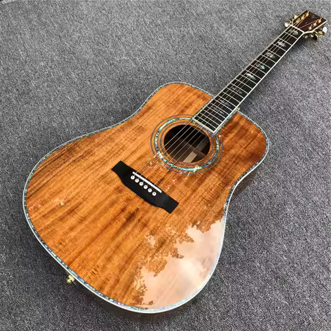 All Koa Wood 41 Inches D Type Acoustic Guitar Abalone Inlay Ebony Fingerboard Guitarra