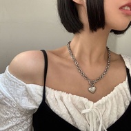 (readystock) grunge necklace silver heart woman fashion aesthetic
