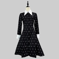 Adams Family cos Costume Halloween Wednesday Adams Black Dress Printed Skirt cosplay Costume