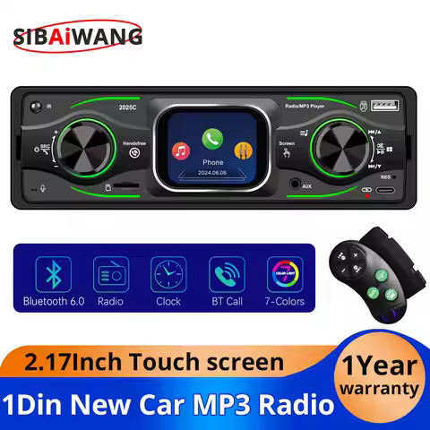 Car Radio MP3 Bluetooth6.0 Player 1Din 2.17Inch BT Call Universal Touch screen FM TF Card AUX USB Mu