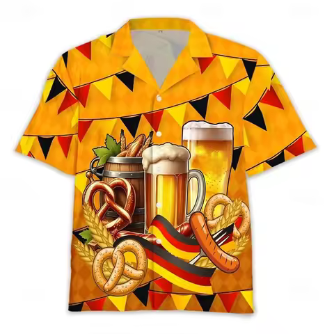 Oktoberfest Beer Hawaiian Shirts Men's Bavarian Munich German 3D Print Graphic Carnival Beer Vacatio
