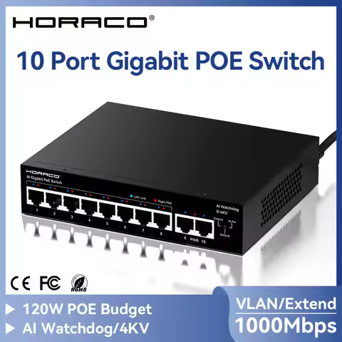 HORACO 8 Port Gigabit POE Switch 1000Mbps Active POE Network Switch for IP Camera,NVR,Surveillance,C