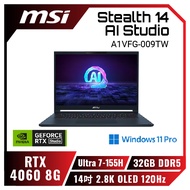 MSI Stealth 14 AI Studio A1VFG-009TW 微星纖薄創作者電競AI筆電/Ultra 7-155H/RTX 4060 8G/32GB DDR5/1TB PCIe/14吋 2.8K OLED 120Hz/W11 Pro/全彩背光電競鍵盤