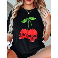 One-Piece Women's Cotton Crew Neck T-Shirt With Geometric Sugar Skull Print, Short Sleeve Casual Top