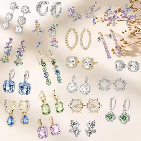 Light luxury full diamond earrings Light luxury petal diamond decoration Snow shaped diamond earring
