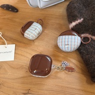 Blue Brown Grid with Bread Coffee Cup Keychain Earphone Case For Samsung Galaxy Buds 3 4 Pro FE Case