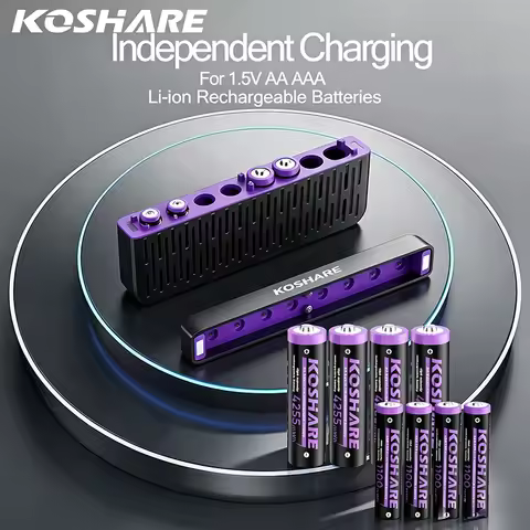 KOSHARE AA AAA Rechargeable Batteries With 8 Slot LED Smart Battery Charger 1.5V High Capacity 4255m