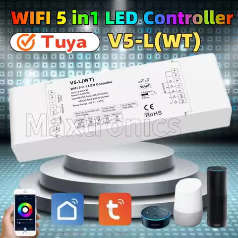 Skydance WiFi & RF 5 in1 CV Controller V5-L(WT) (Tuya App) 5CH*6A 12-48VDC for RGB RGBW RGB+CCT CCT 