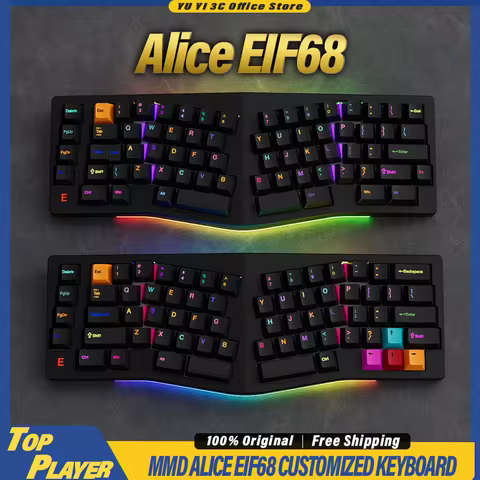 MMD Alice EIF68 Customized Mechanical Keyboard Support BT 2.4G Wireless QMK VIA Hot Swappable Ergono