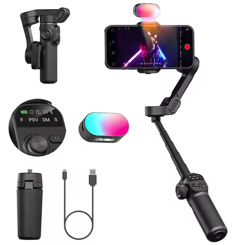 AOCHUAN Smart X2 Smartphone Gimbal Stabilizer With built-in extension pole and LED display For iPhon