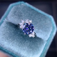 藍色莫桑石戒指，1 克拉莫桑石戒指，Crackling 莫桑石戒指