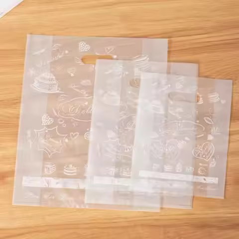 Dessert Printed Plastic Gift Bags with Handle Gift Bag Perfect for Parties Holidays and Stores Cake 