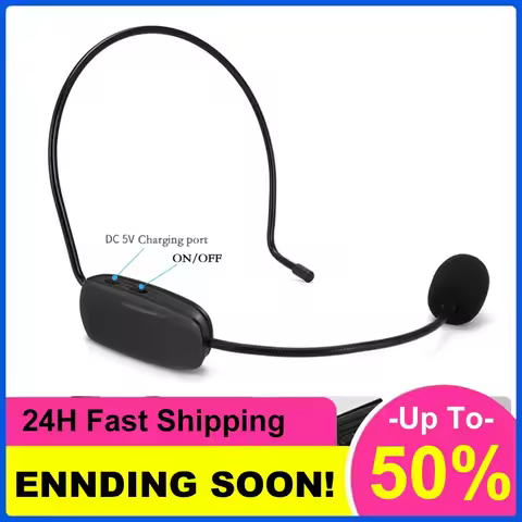 FM Wireless Microphone Headset Megaphone 87.5MHz-108MHz Digital Tube Display Radio Mic Multi-channel