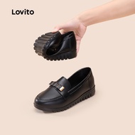 Lovito Soft Vintage Plain Soft Bottom Anti Slip Mom Shoes Daily Wear Flat Loaf Loafers for Women LFA