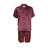 Guy Laroche ชุดนอนคอปก แขนสั้น ขาสั้น พิมพ์ลาย ผ้าซาติน ใส่สบาย สีแดงเข้ม รุ่น JPC7522W4MR