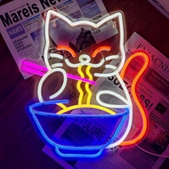 Lucky Cat ก๋วยเตี๋ยวป้ายนีออน LED Neon Light Sign Light Up ป้ายนีออน Wall Decor สําหรับ Home Bar ห้อ