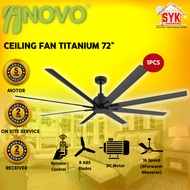SYK Inovo Titanium 72 Inch 1Pcs Ceiling Fan Matt Black DC Motor 8 Blade Ceiling Fan Electric Remote Control Kipas