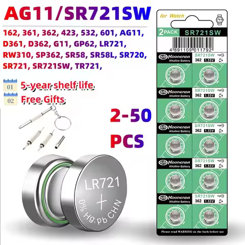 High-Quality AG11 SR721SW 362 361 162 1.55V Button Coin Cell Watch Battery 0%Hg Mercury Free for Wat
