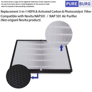 PUREBURG HEPA Activated Carbon & Photocatalyst Filter Compatible Novita NAP501 NAP-501 Air Purifier